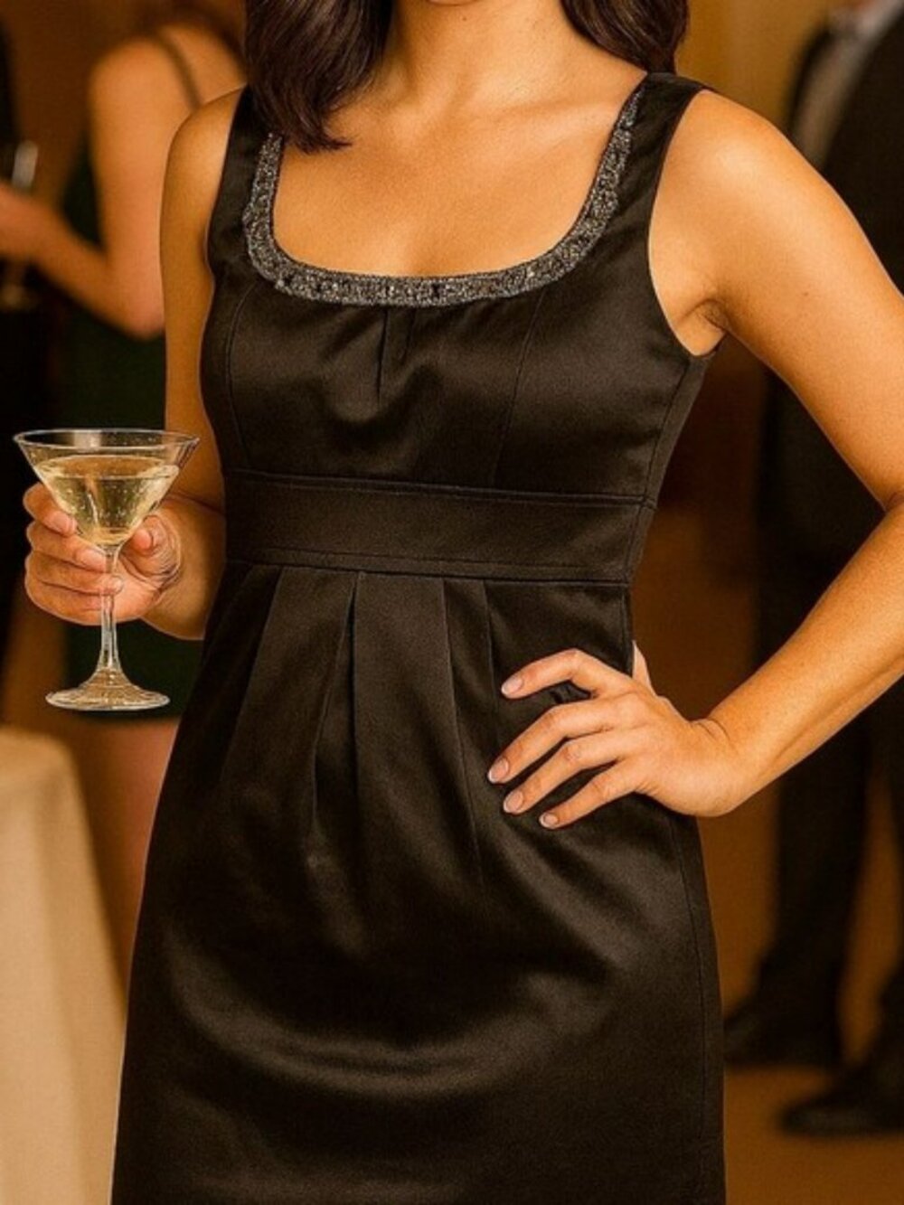 Party Dress Black Satin Cocktail 8 Beaded Neckline Prom Home